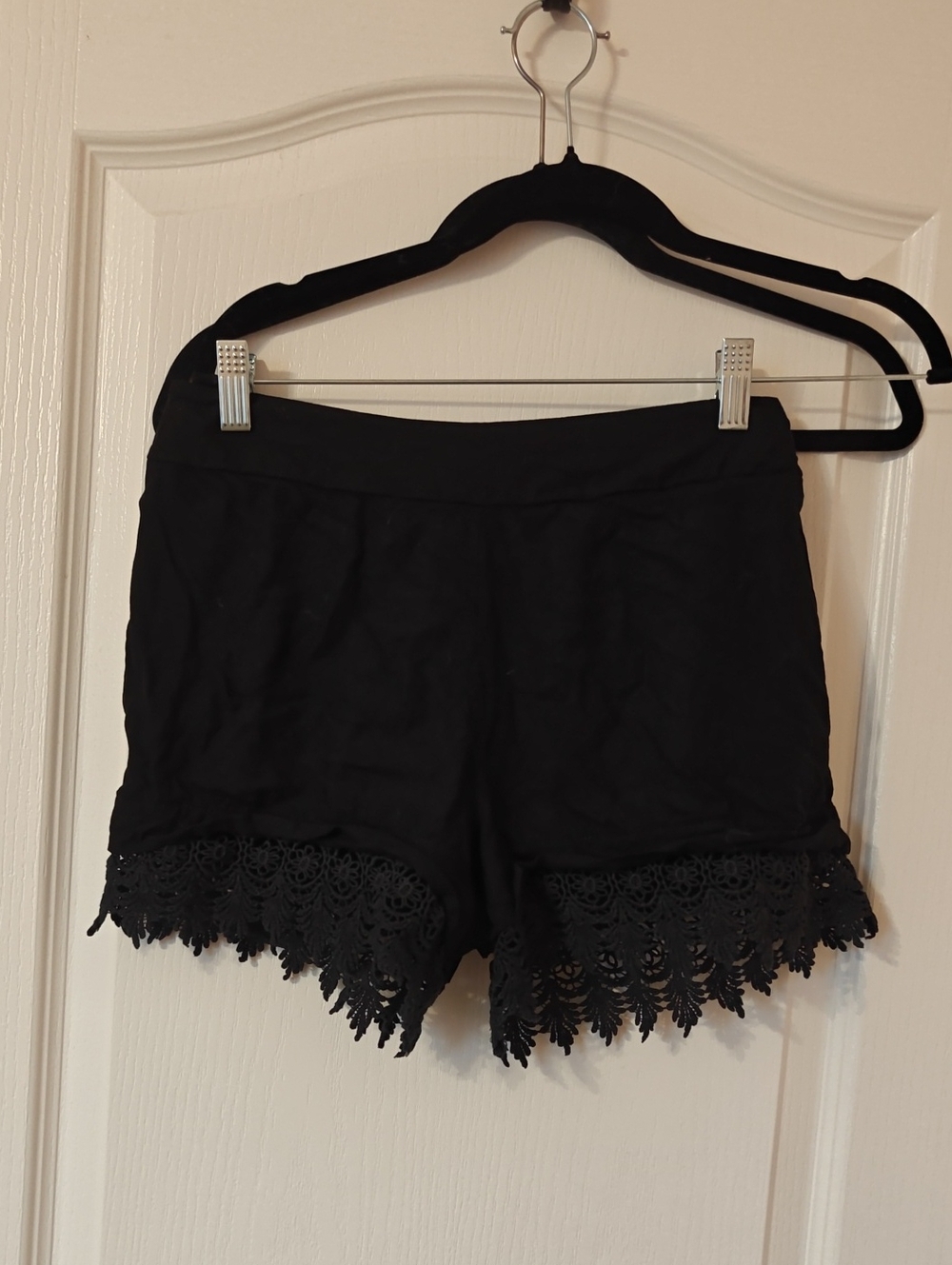 Black High-Waist Crochet Hem Women's Shorts